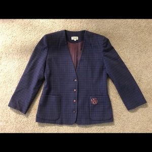 Non-no Tweed 100%Wool Blazer Sz M Plaid Pockets soft shell cozy